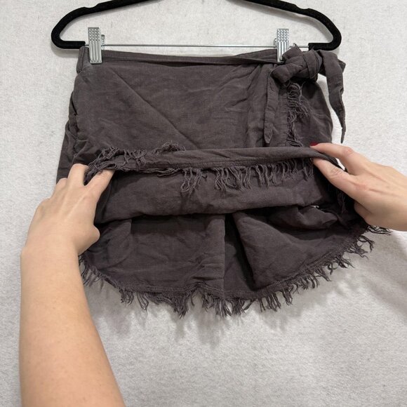 Natural Life Skirt Womens Medium Charcoal Gray Wrap Fringe Mini Boho Tie Waist - Picture 4 of 8